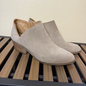 Lucky Brand Boots Womens 7.5 M Frankela Ankle Booties Heels Tan Leather Zipper